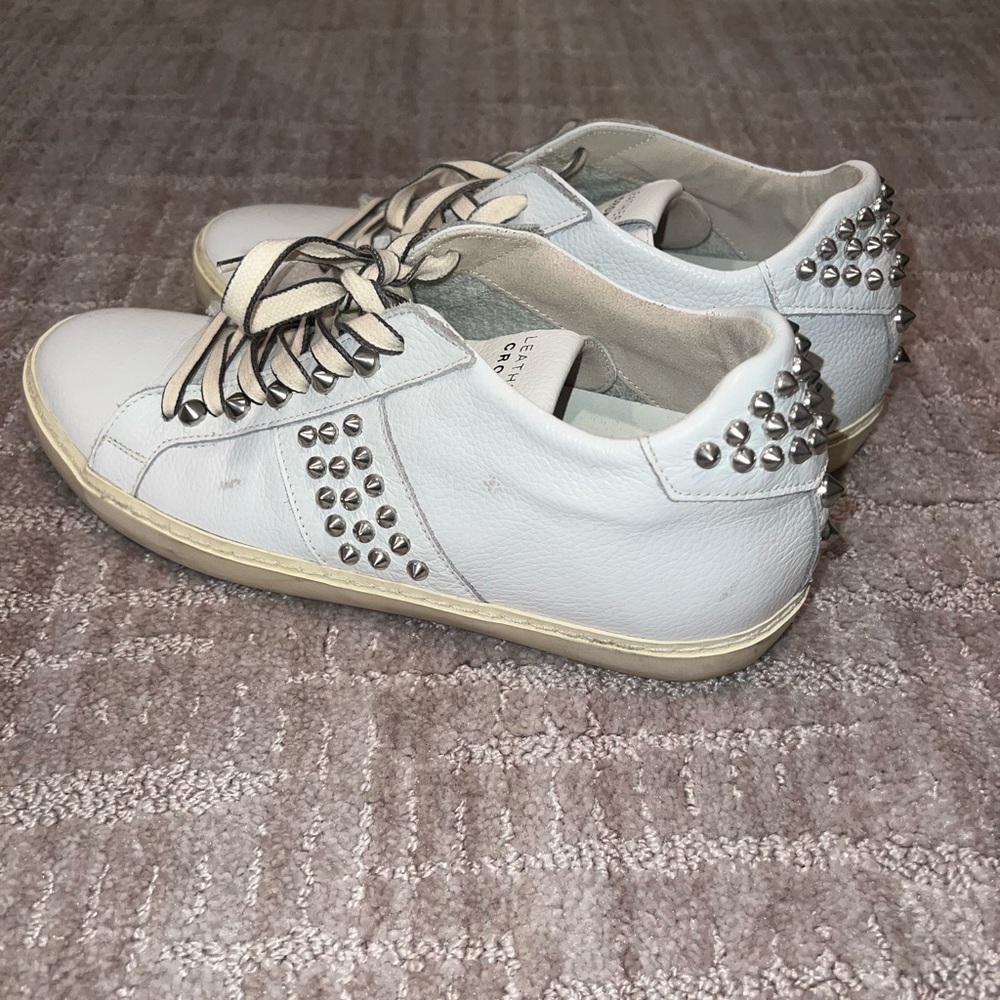 Leather Crown Low White Stud Sneakers